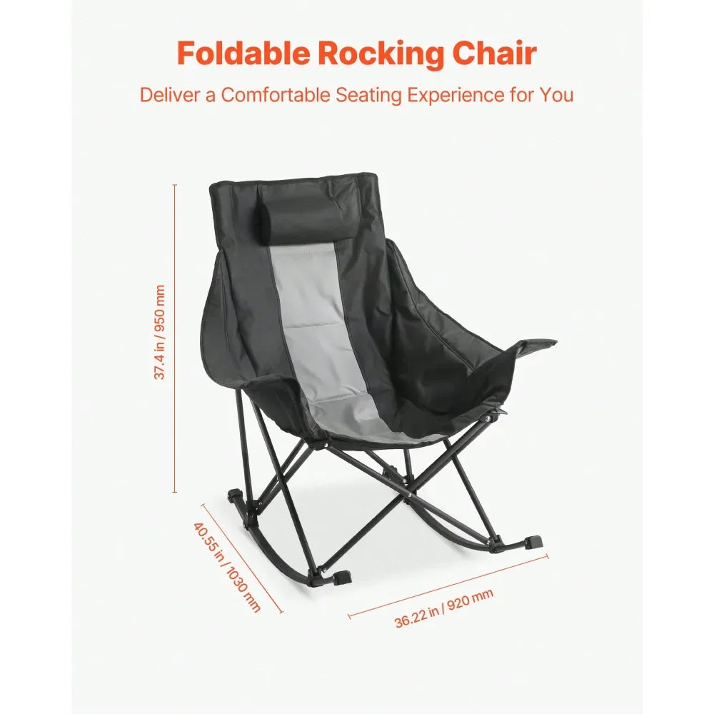 XMSJ Camping Chair Portable Folding Rocker With Cupholder Pocket