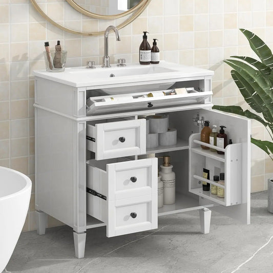Modern Freestanding Bathroom Vanity With Ceramic Sink And Drawers