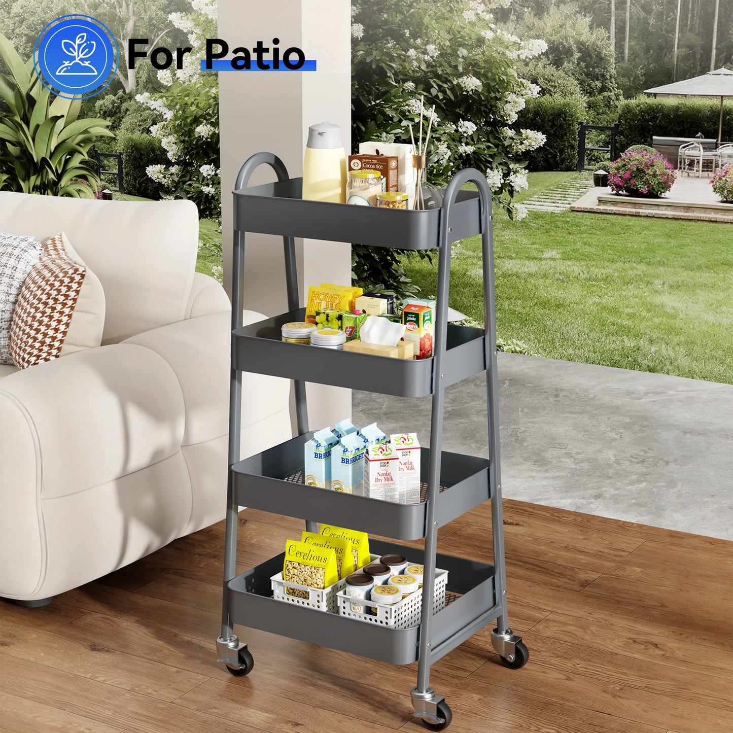 JHK 4 Tier Metal Storage Kitchen Cart With Lockable Wheels