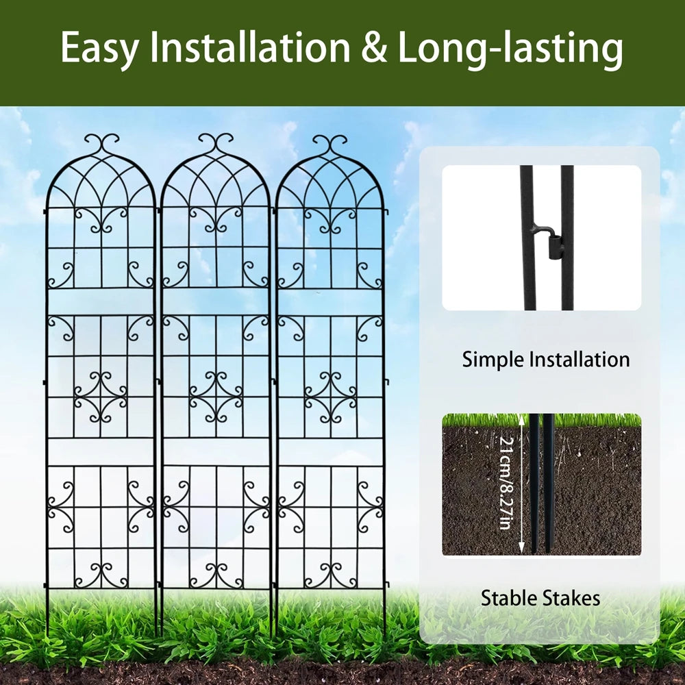 Three-Pack Tall Metal Garden Trellis for Climbing Plants and Vines