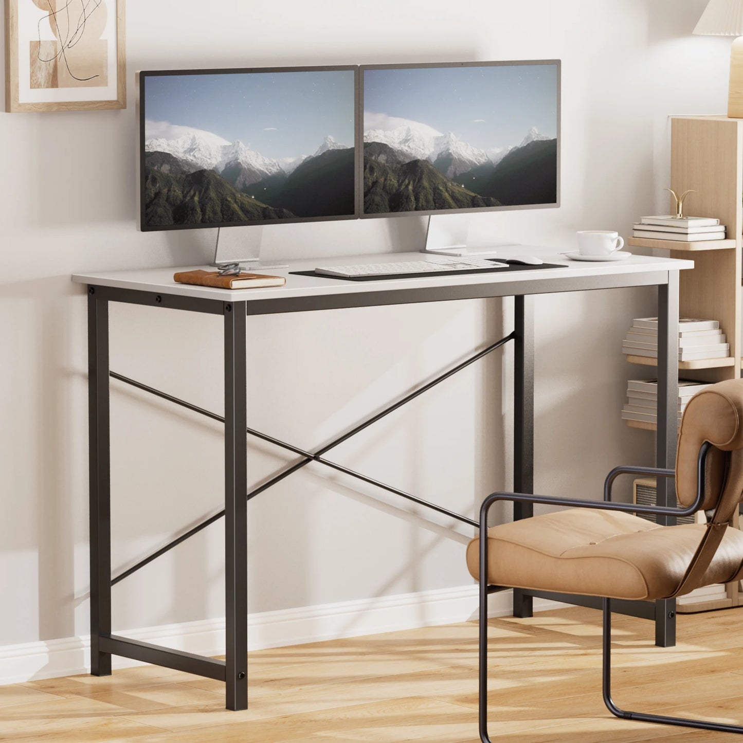 JHK Computer Desk Modern Wood Table With Metal Frame