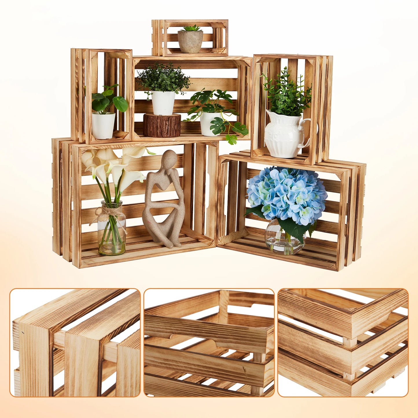 HiMISS 5 Pack Wooden Storage Crates Rustic Farmhouse Decor
