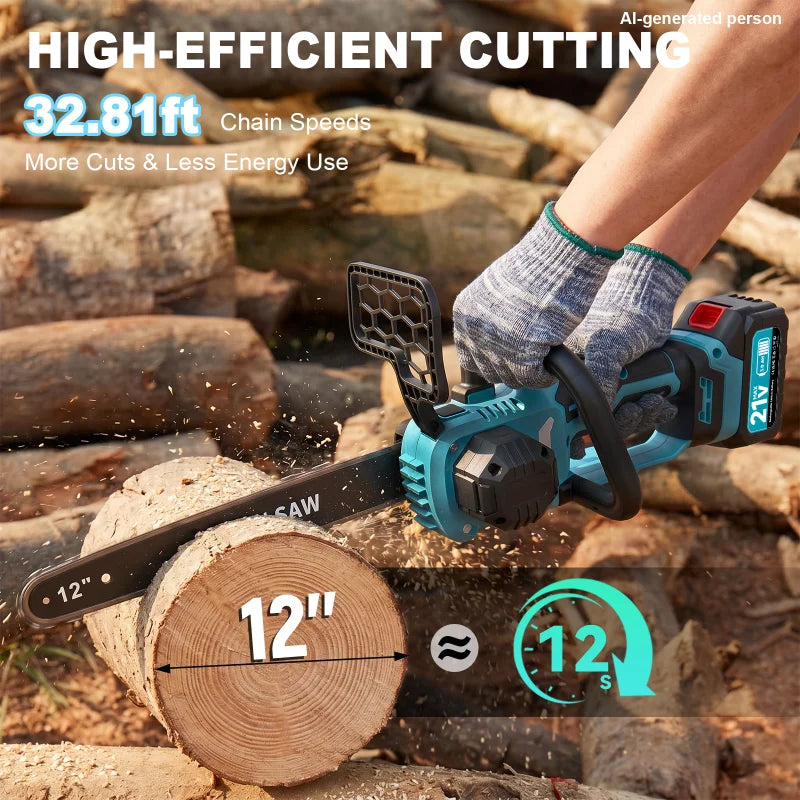 XYSD Cordless Electric Chainsaw 21V With Dual 3000mAh Batteries