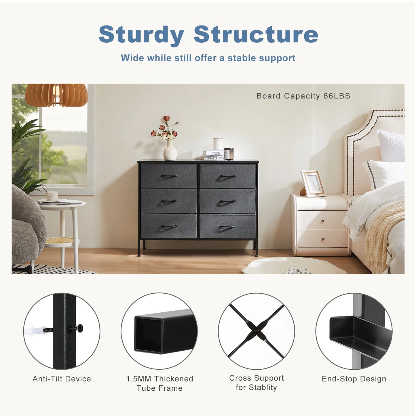 JHK 6 Fabric Drawers Nightstand With Storage Cabinet