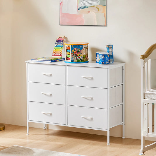 JHK 6 Fabric Drawers Nightstand With Storage Cabinet