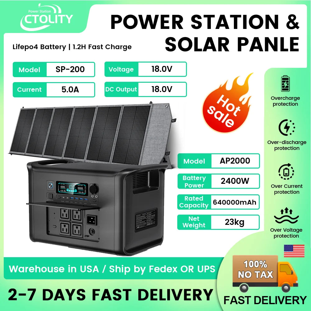 CTOLITY Outdoor Portable Power Station 1800W 2400W Fast Charge