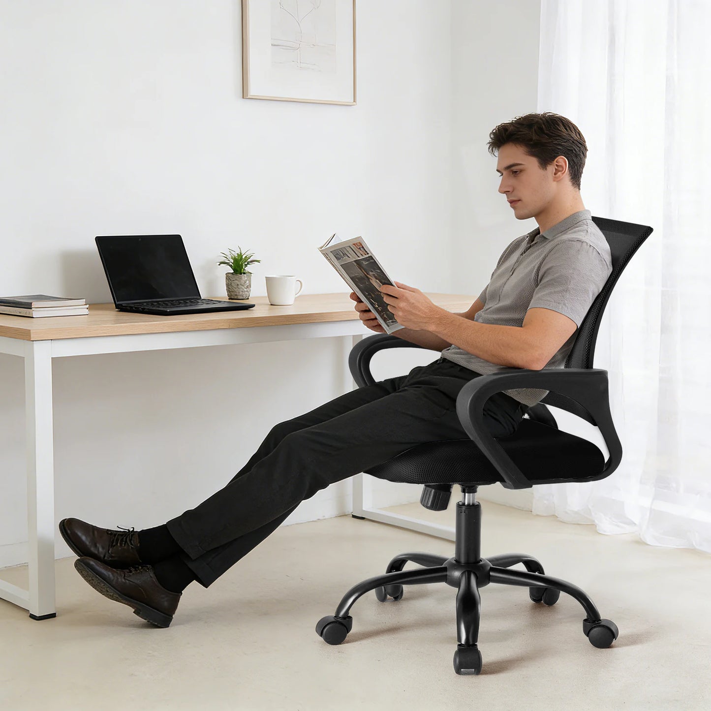 JHK Ergonomic Fixed Armrest Office Chair With Lumbar Support Rocking