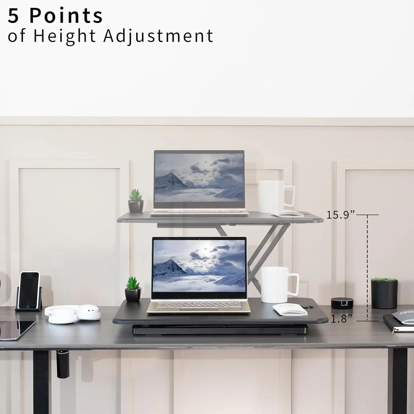Ultra Slim Single Top Height Adjustable Standing Desk Riser