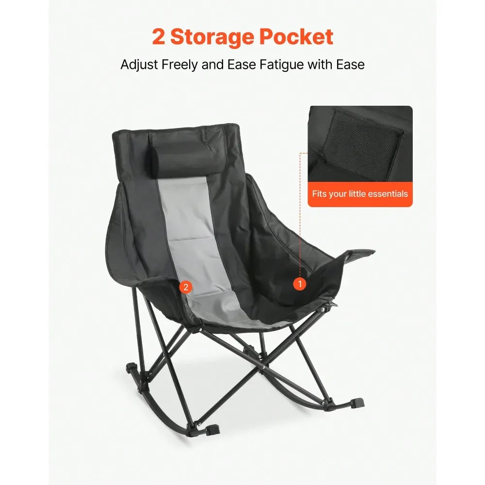 XMSJ Camping Chair Portable Folding Rocker With Cupholder Pocket