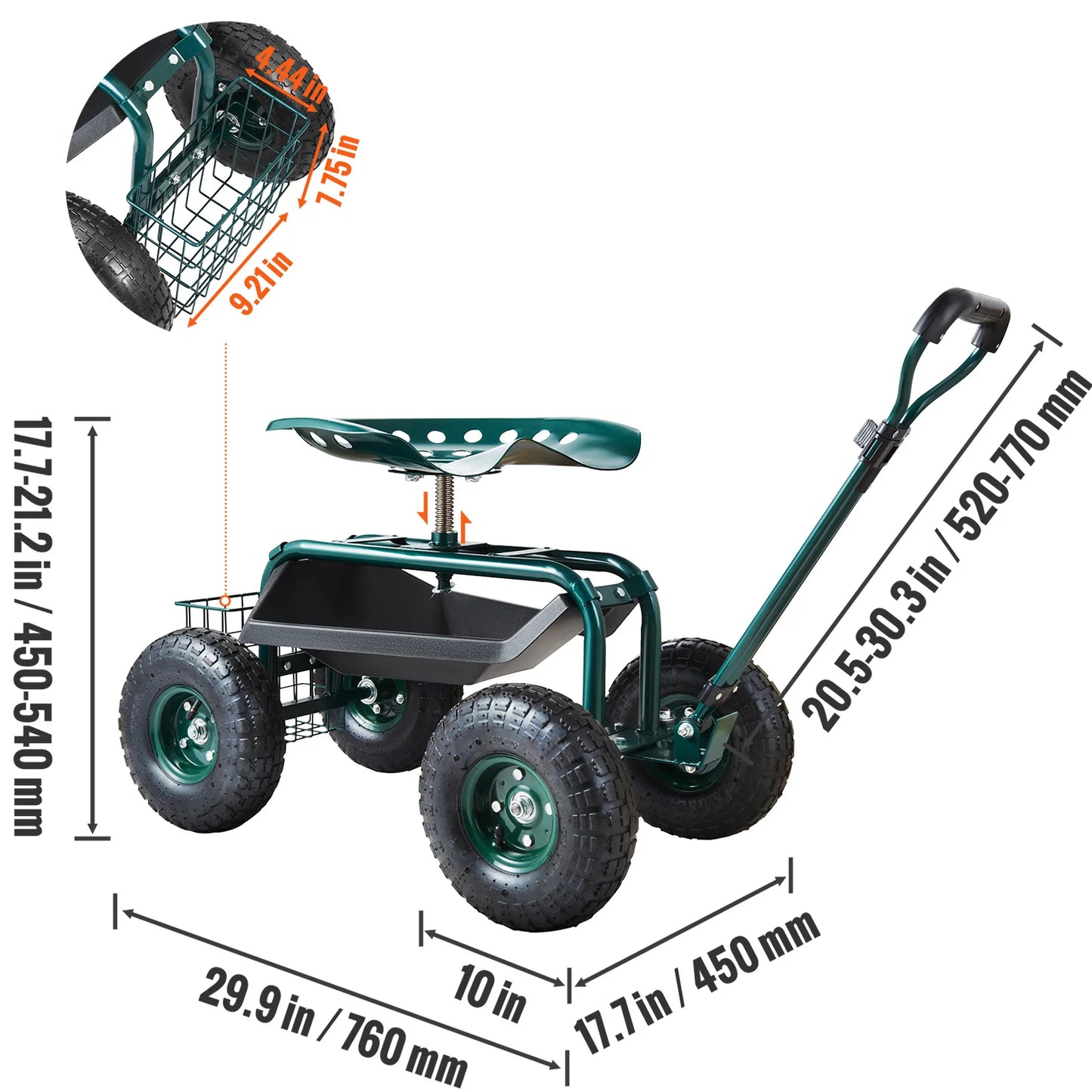 SucceBuy Garden Cart Rolling Workseat With Swivel Seat