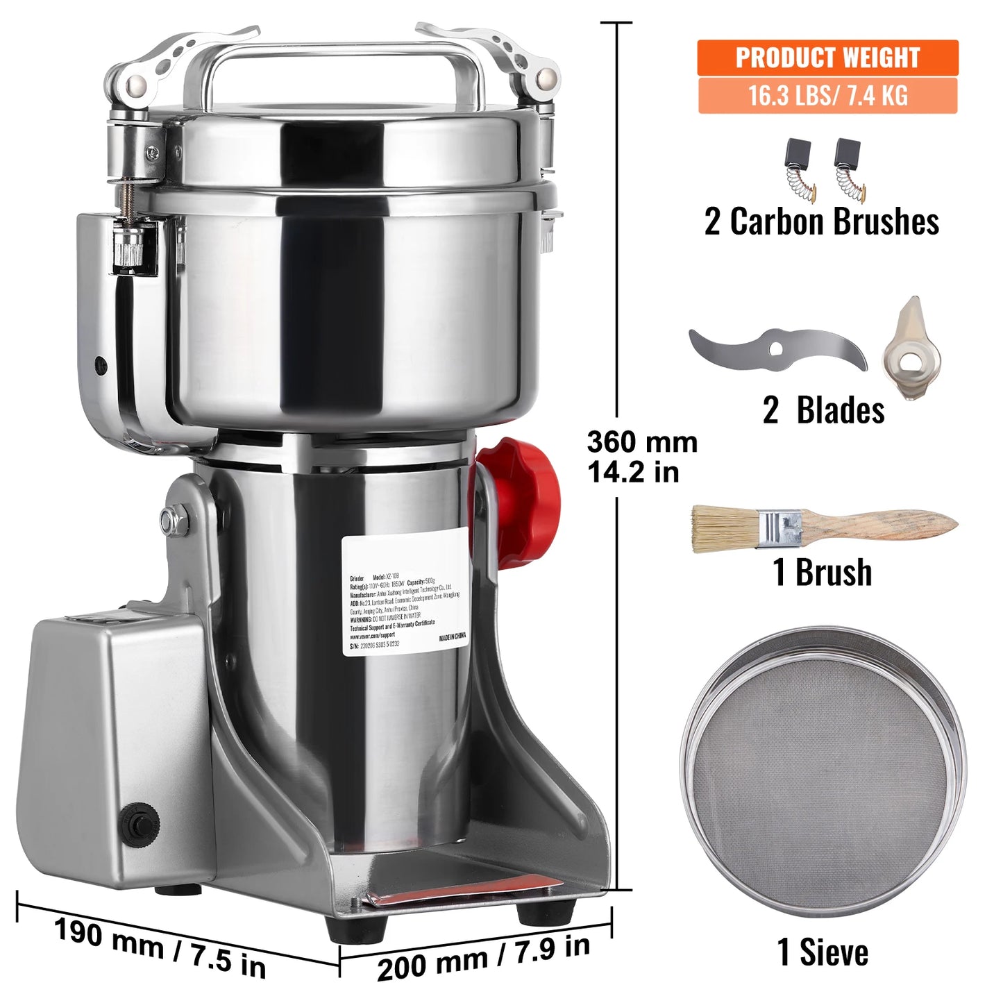 SucceBuy Electric Grain Mill Grinder 150-2500g For Dry Herbs