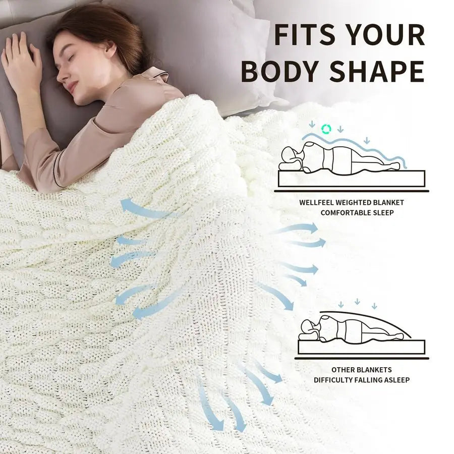 Breathable Chunky Knit Weighted Blanket For Adults No Beads
