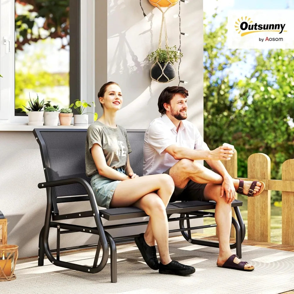 Outdoor Glider Bench With Powder Coated Steel Frame For Backyard