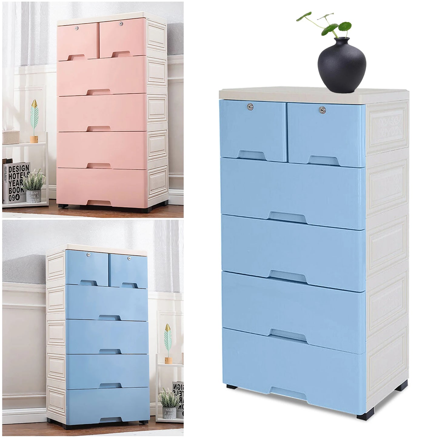 Classic 6 Drawer Plastic Dresser Storage Tower For Home Office
