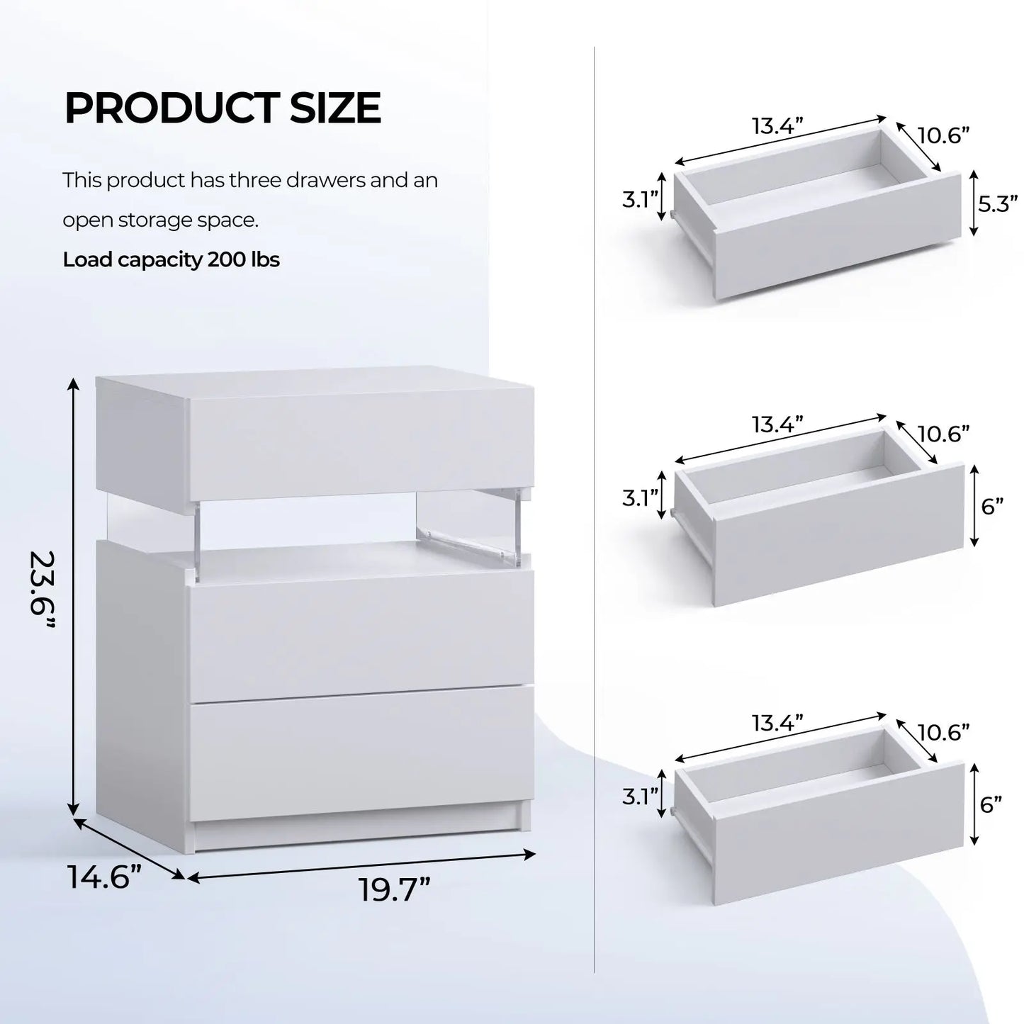 Cubehom Bedside Tables Two Piece Set With LED Lighting