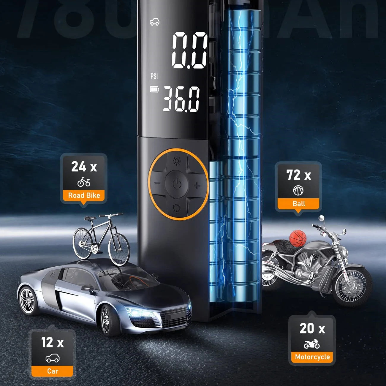 Portable Tire Inflator Air Compressor With LED Light And Pressure Gauge