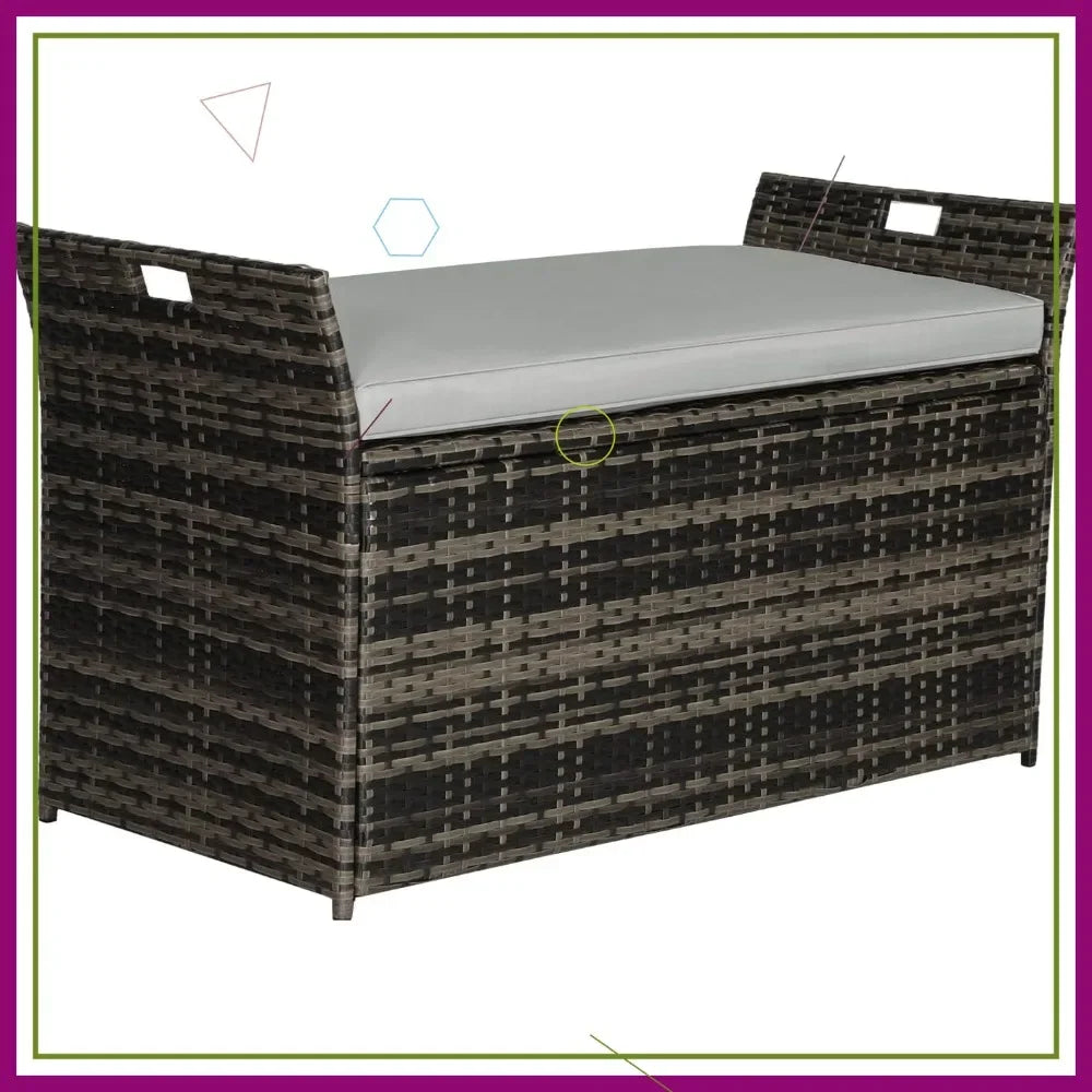 Outdoor Wicker Storage Bench With Cushion Patio Rattan Deck Box