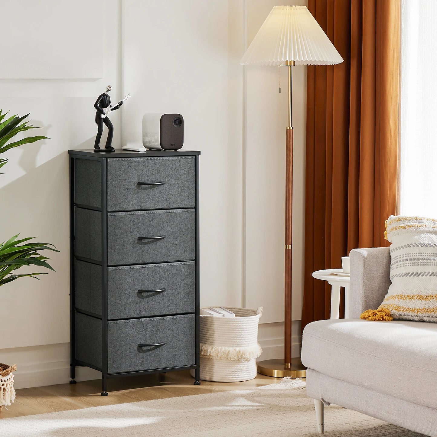 JHK Dresser With 4 Fabric Drawers Nightstand Steel Frame