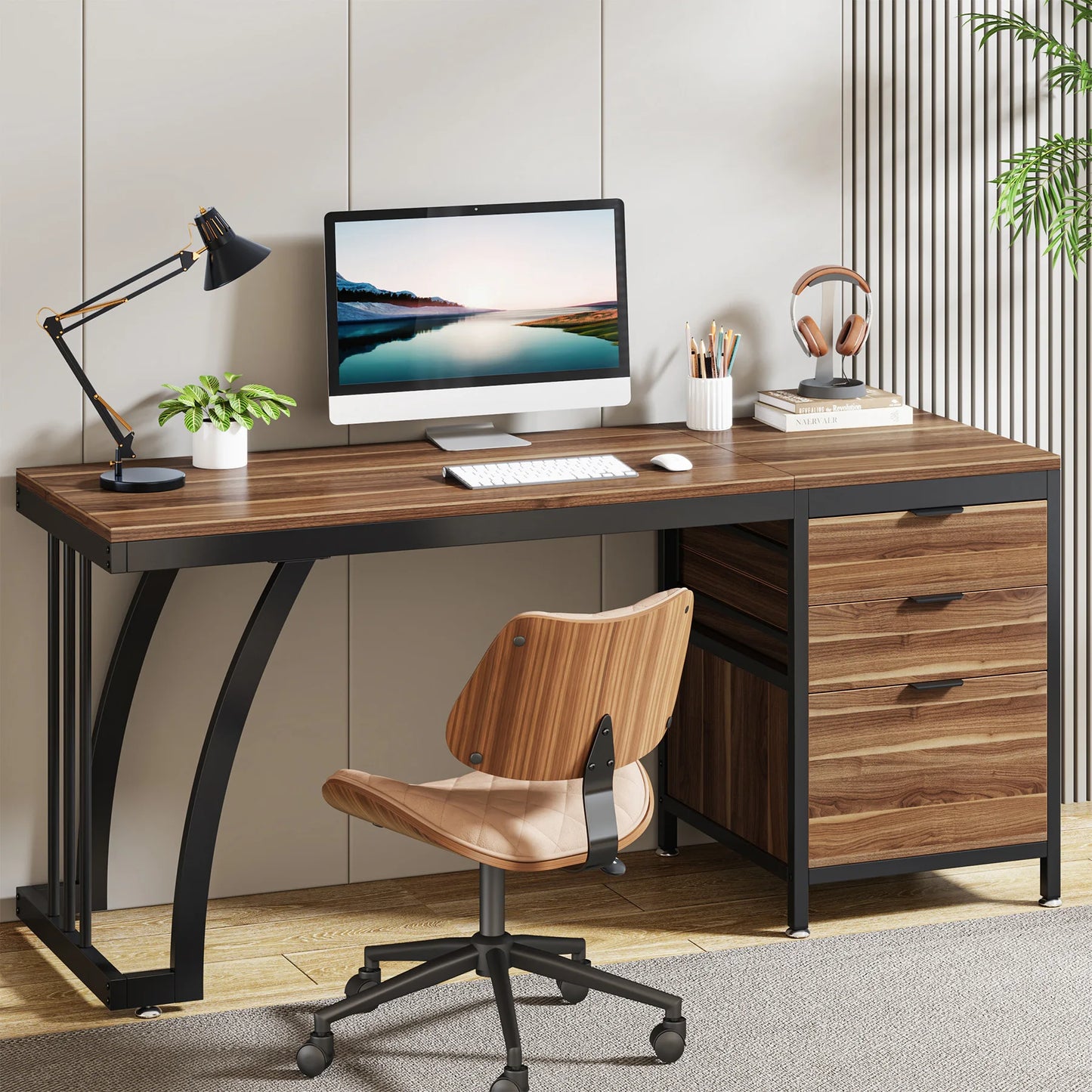Tribesigns Computer Desk With Three Drawers Industrial Study Table
