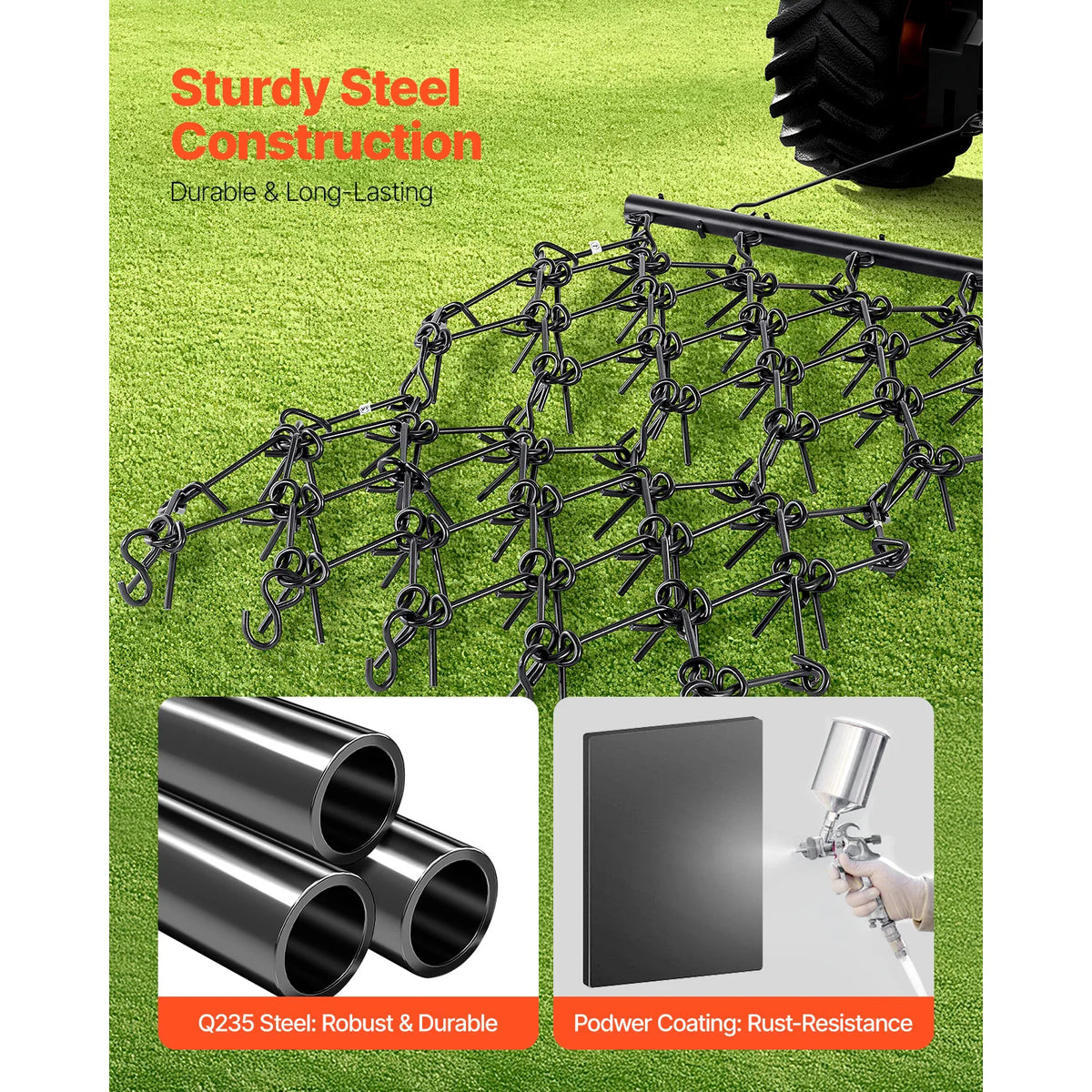 SucceBuy Drag Harrow Durable Chain Harrow 69 Teeth