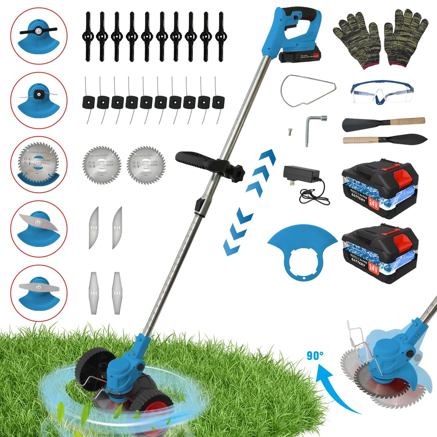 21V Cordless 3-In-1 Grass Trimmer Edger Mower With 2x2.0Ah Batteries