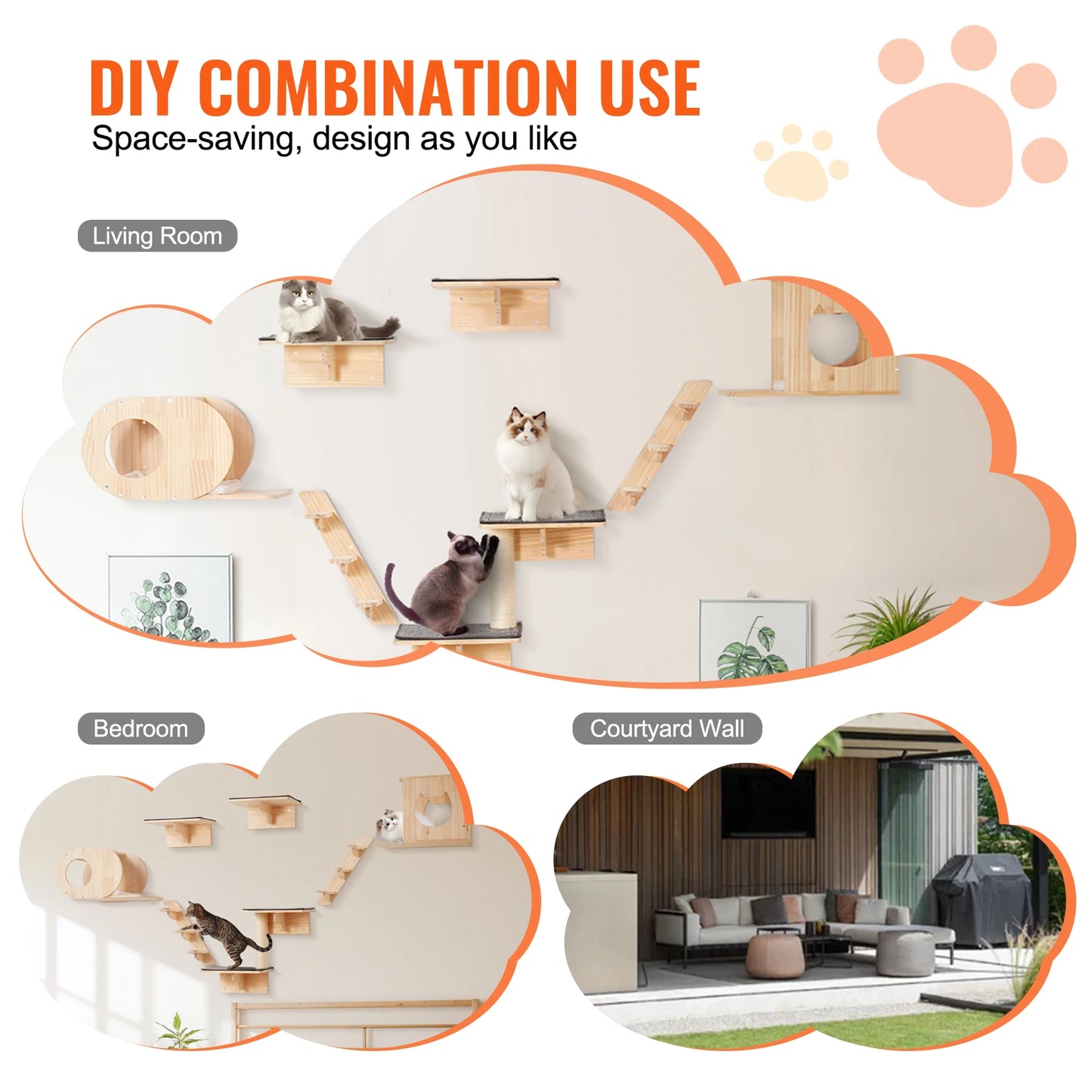 Succebuy Heavy Duty Wall Mounted Cat Shelves With Hammocks
