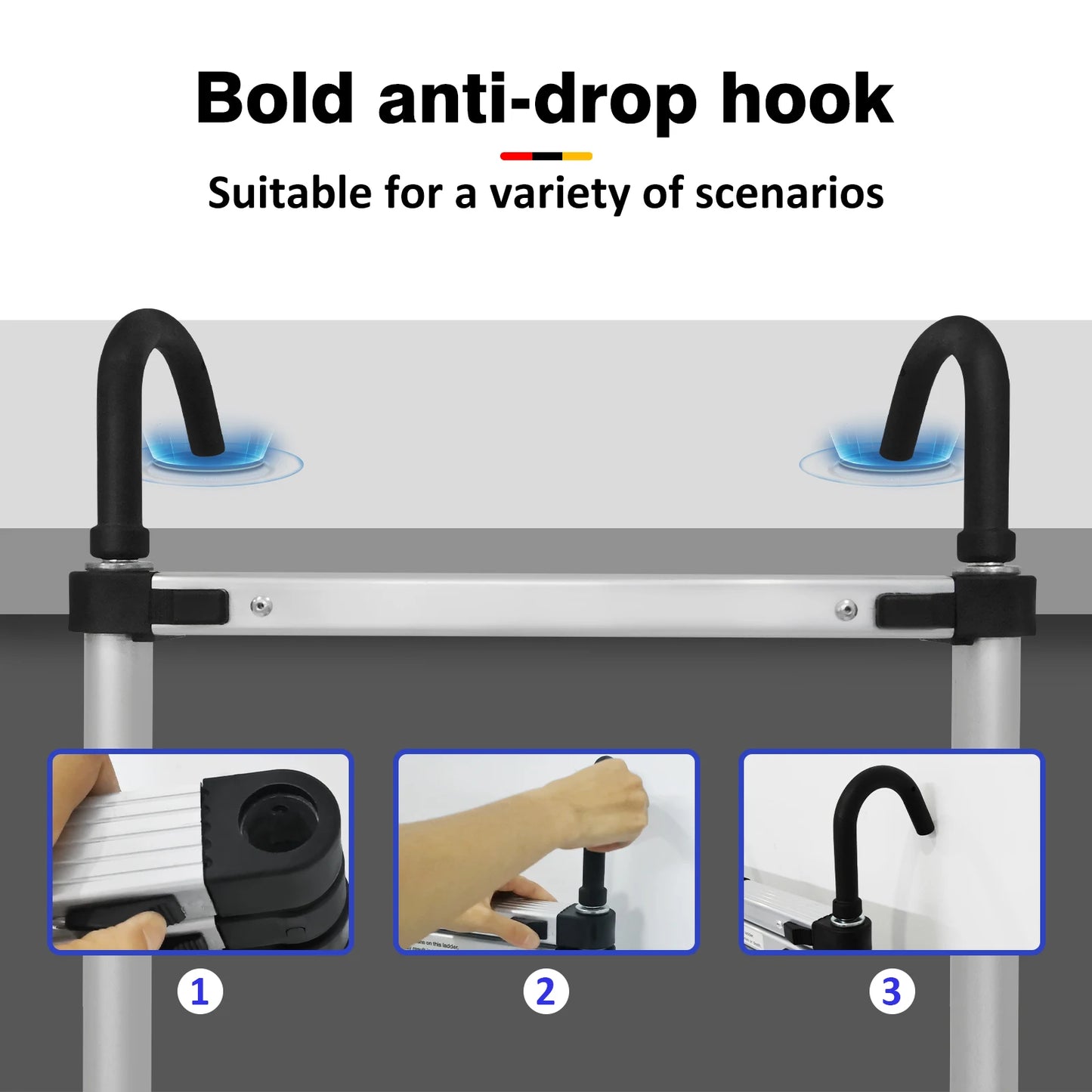 Briefness Telescopic Aluminum Ladder With Detachable Hooks 150kg Capacity