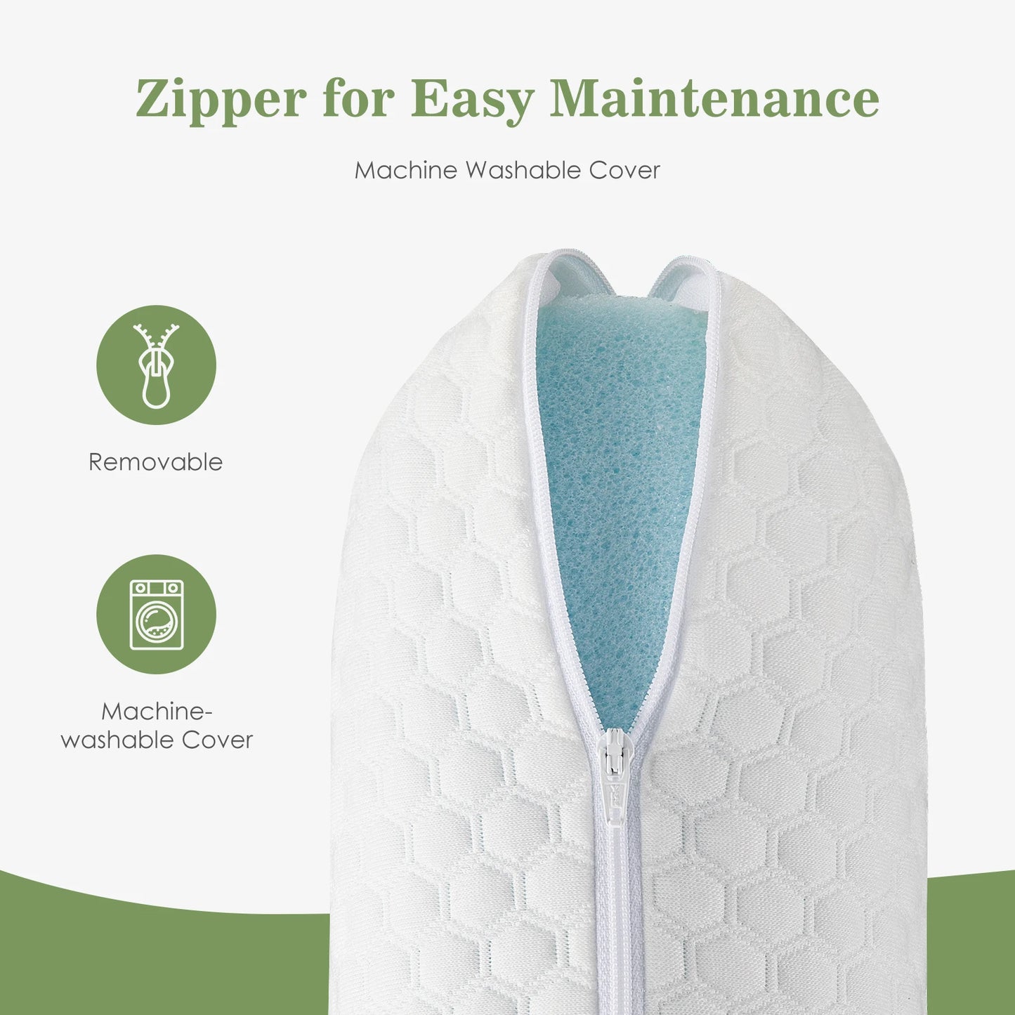 JHK Two-Piece Memory Foam Bed Pillows With Washable Covers