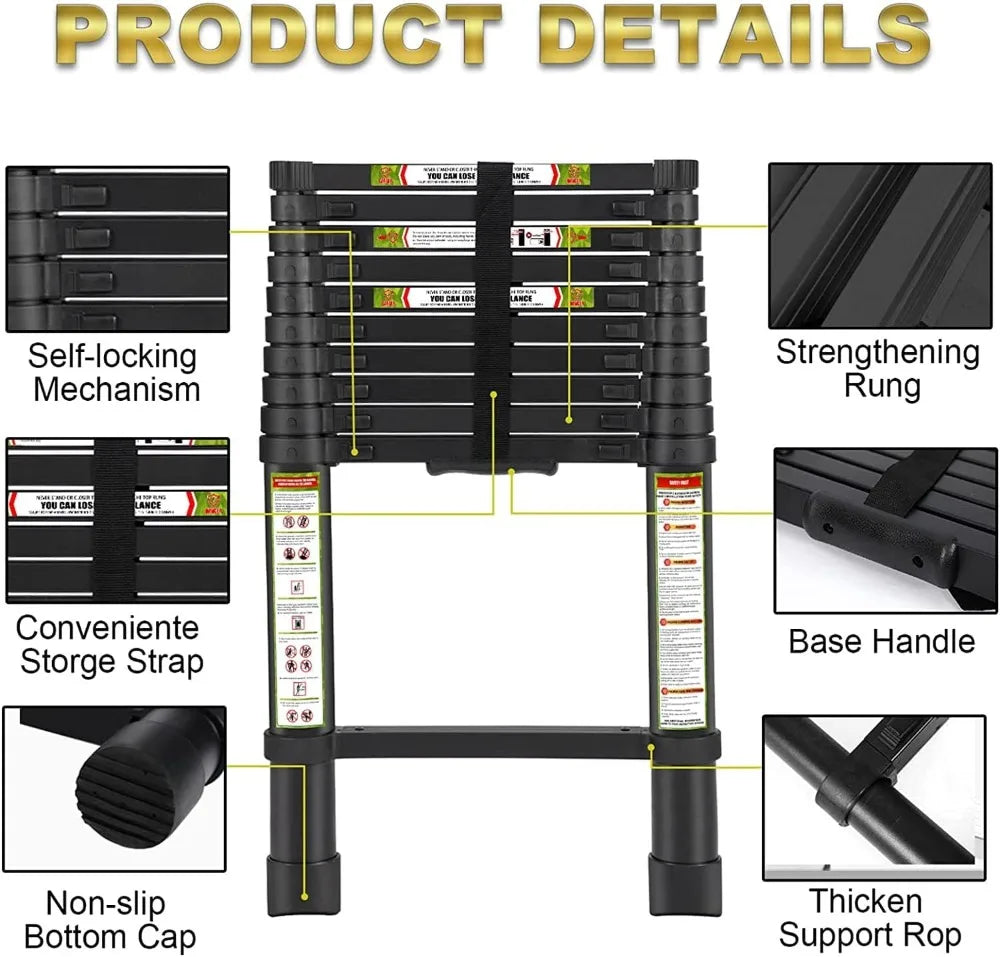 Telescoping Ladder Aluminum Portable Extension Lightweight Home Use