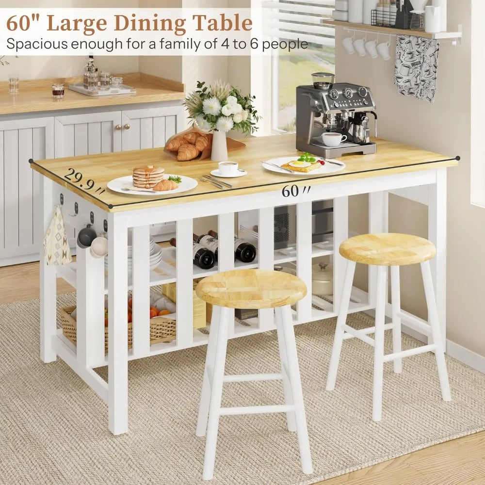 Solid Rubberwood Kitchen Island With Power Outlets And Storage