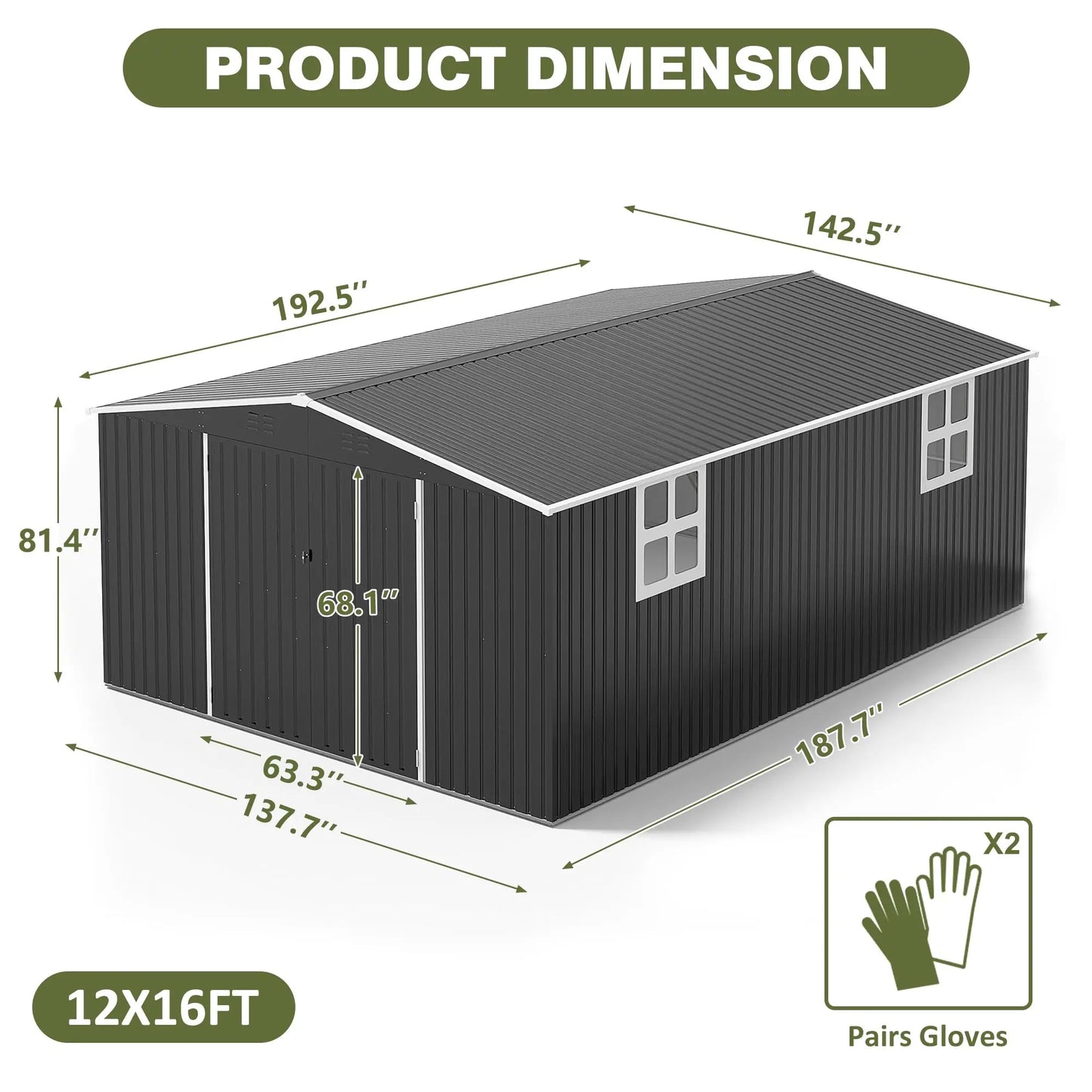 VIWAT Outdoor Metal Storage Shed With Lockable Door