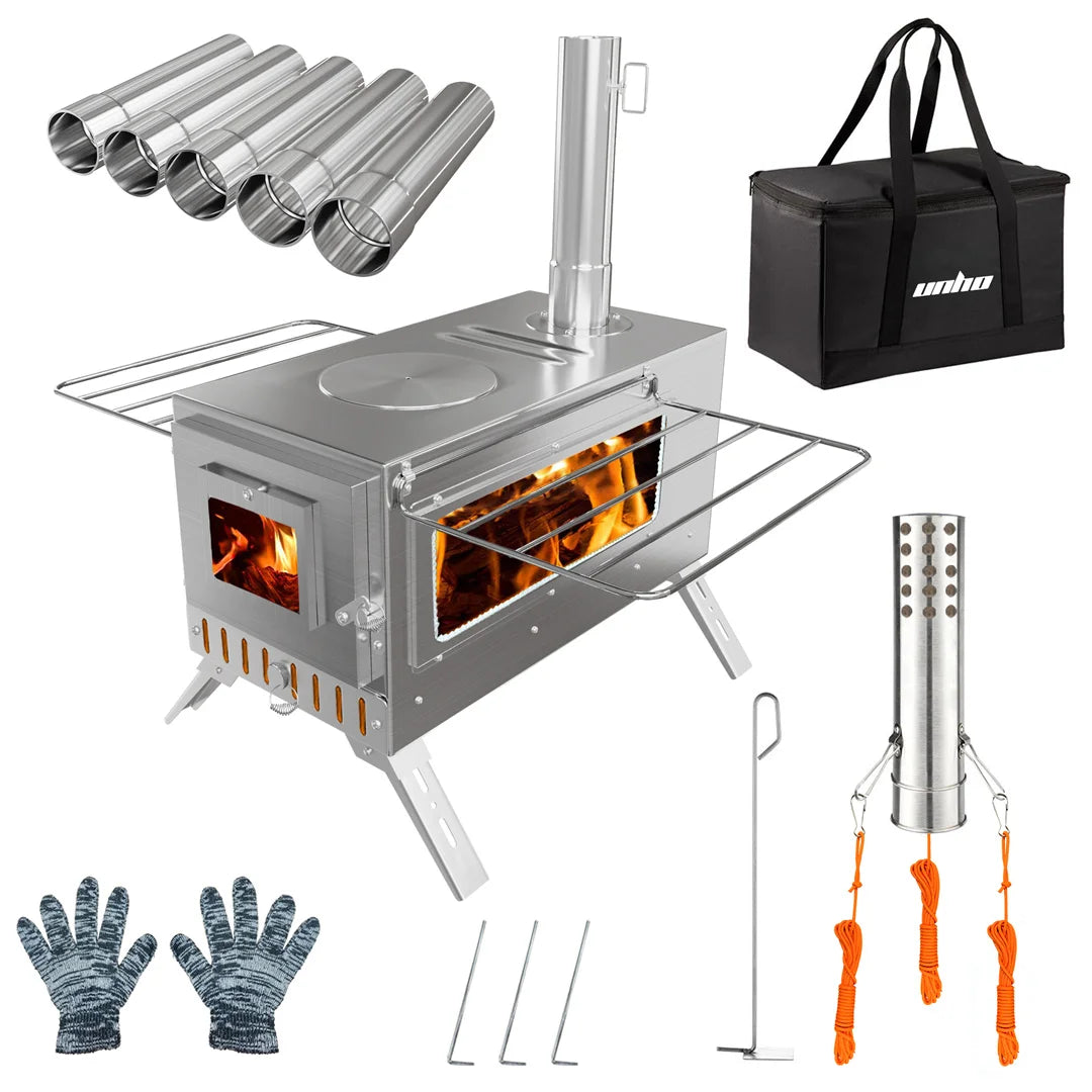 Wood Burning Tent Stove Portable With Six Stainless Chimney Pipes