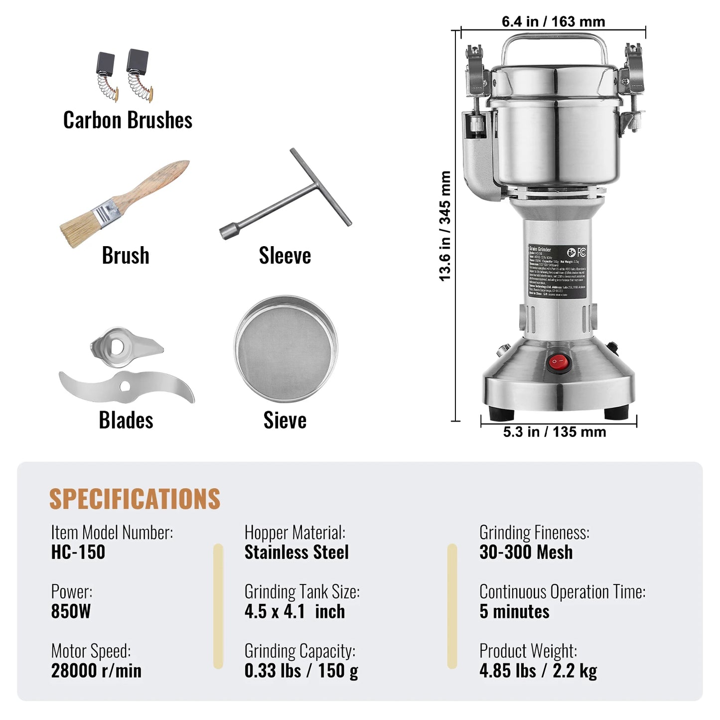 SucceBuy Electric Grain Mill Grinder 150-2500g For Dry Herbs