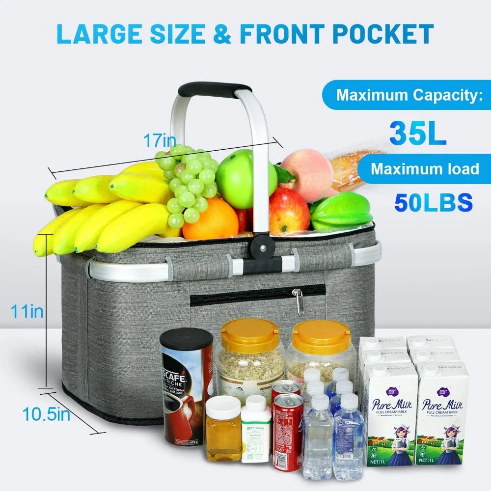 NBVCX Insulated Picnic Basket With Dual Pockets And Leakproof Foldable