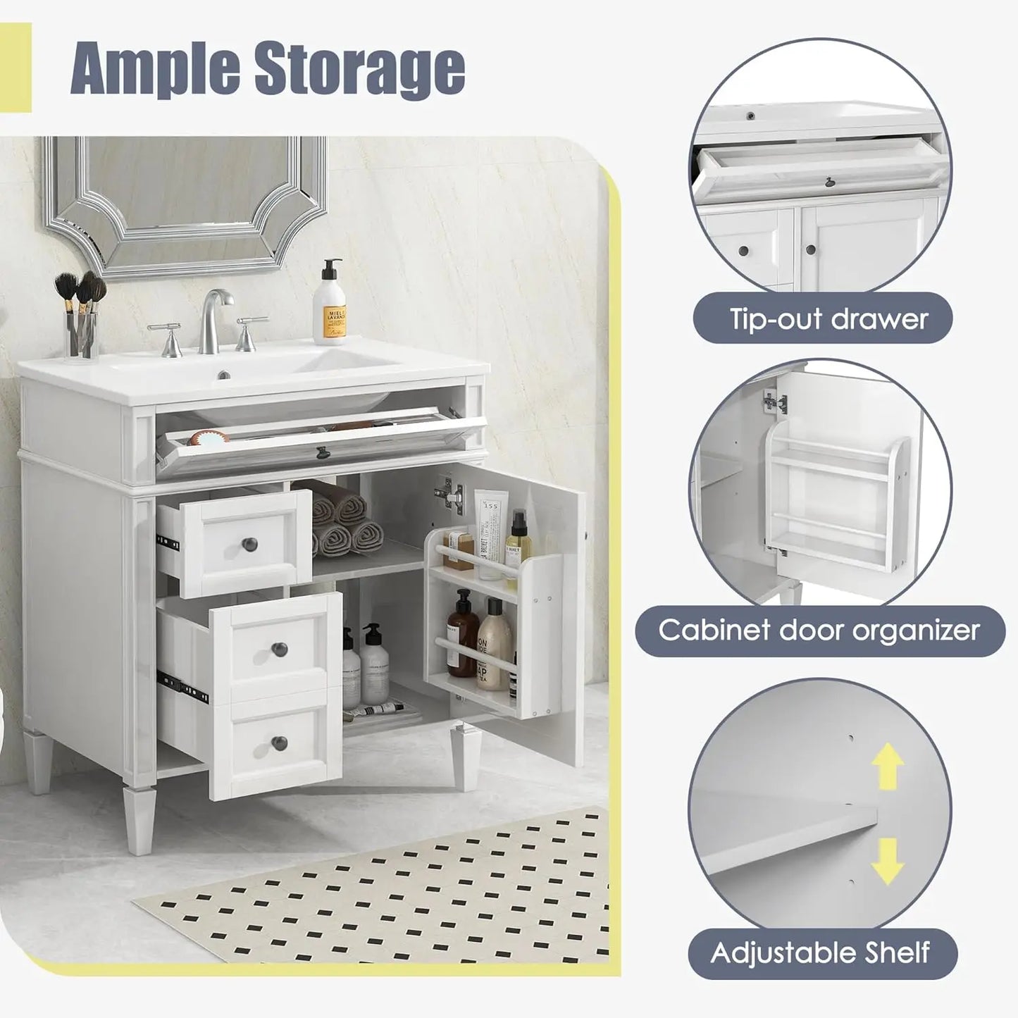 Modern Freestanding Bathroom Vanity With Ceramic Sink And Drawers