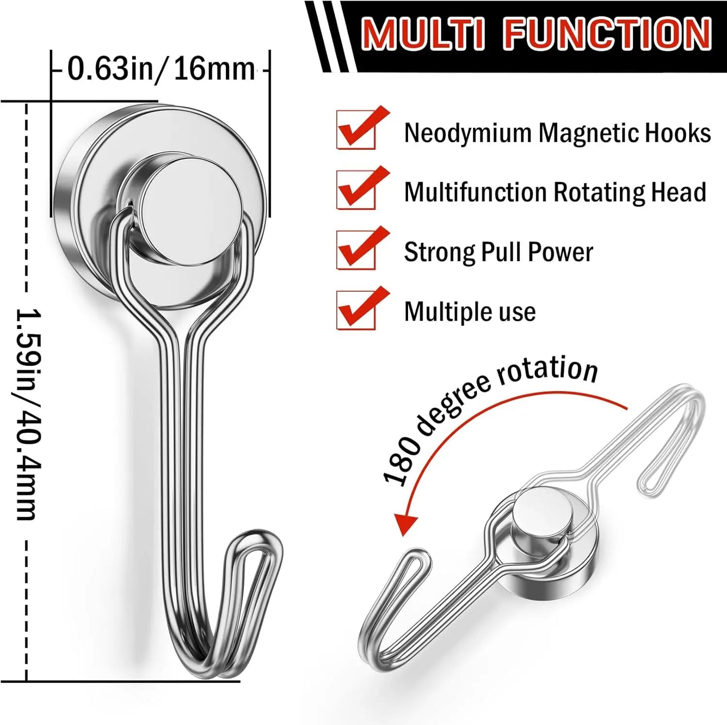 10-Pack 30lbs+ Magnetic Hooks, Heavy Duty Rare Earth for Garage, Grill & Fridge, Cruise Ship Essentials
