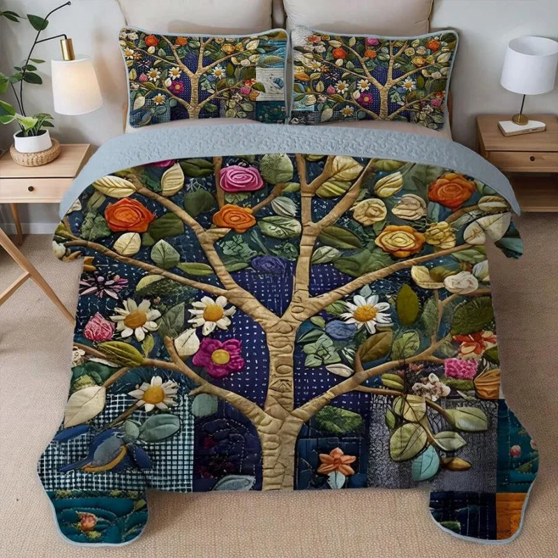 Artistic Tree Jacquard Quilt Set With Pillowcases