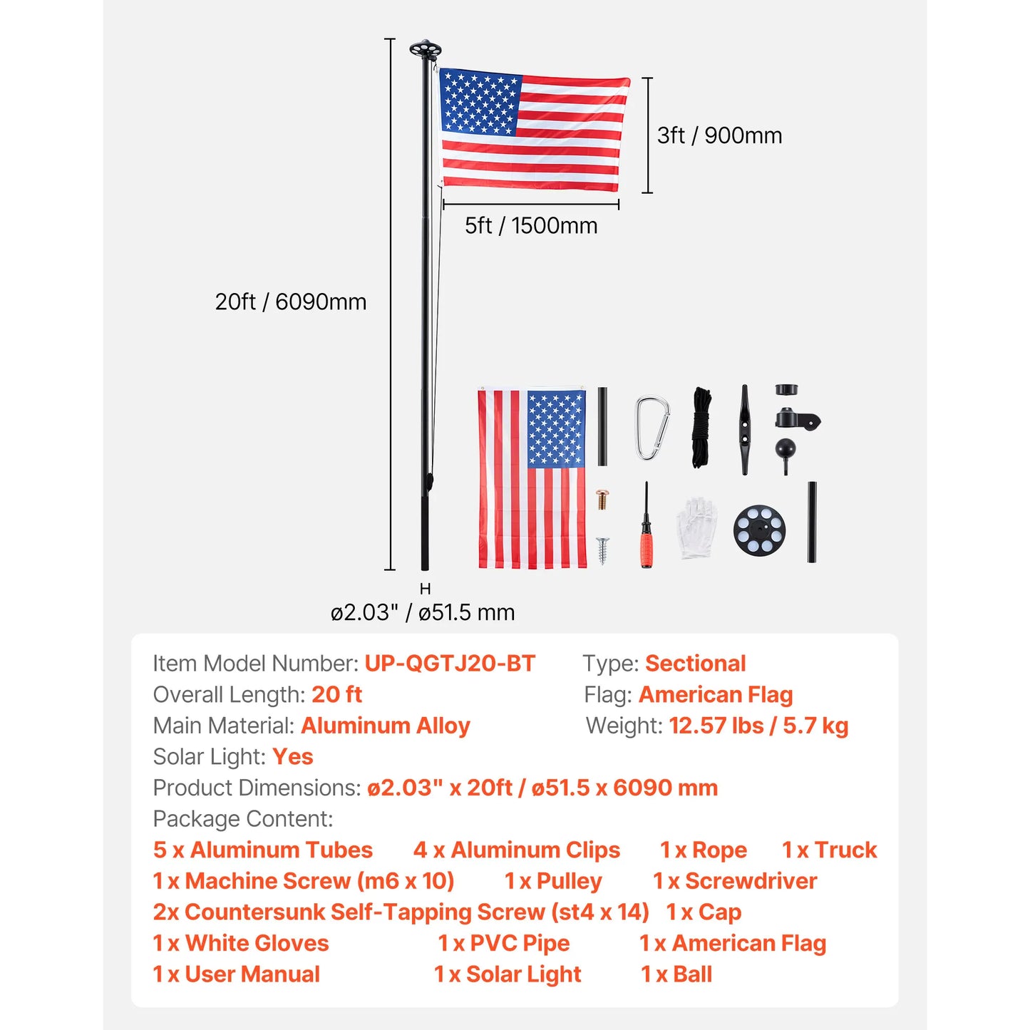 VEVOR Aluminum Flag Pole Kit for Yard With American Flag