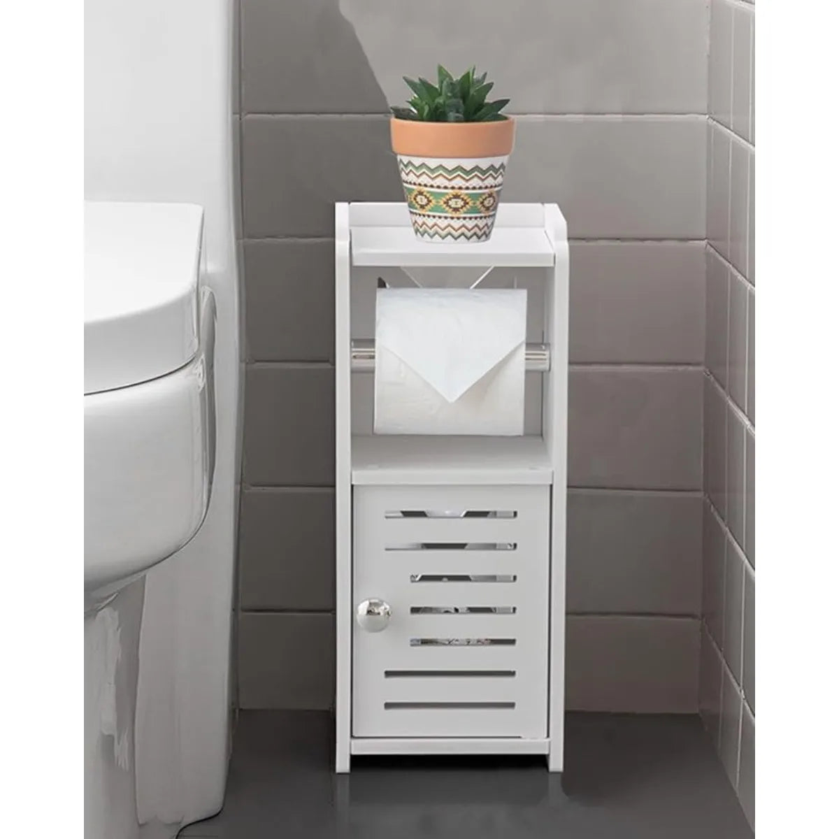 XIUWO Free Standing Bathroom Storage Cabinet With Toilet Paper Holder