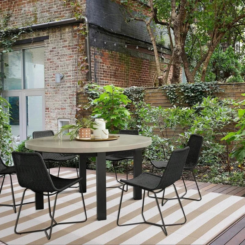 Outdoor Waterproof Patio Rug Striped PVC Reversible Lightweight