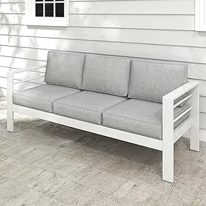 Aluminum Outdoor Patio Sofa, 3-Seat All-Weather Couch With Cushions