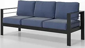 Aluminum Outdoor Patio Sofa, 3-Seat All-Weather Couch With Cushions