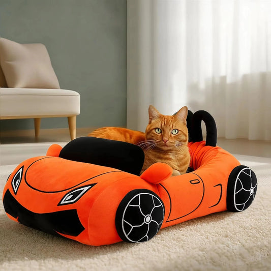 CWV Supercar Shaped Coral Fleece Cat Bed Cozy Washable Kitten Pillow House