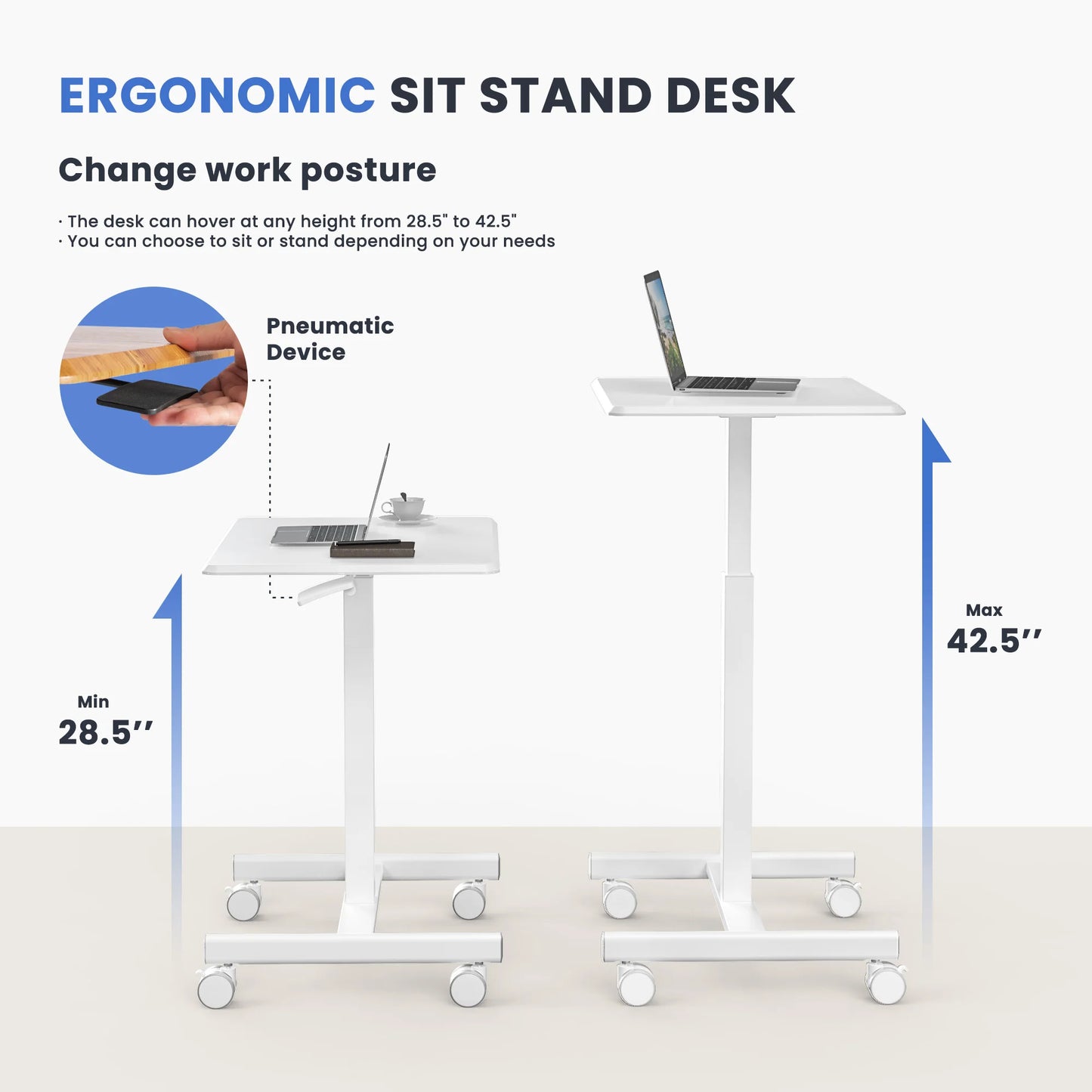 JHK Mobile Small Standing Desk Portable Laptop Height Adjustable Table