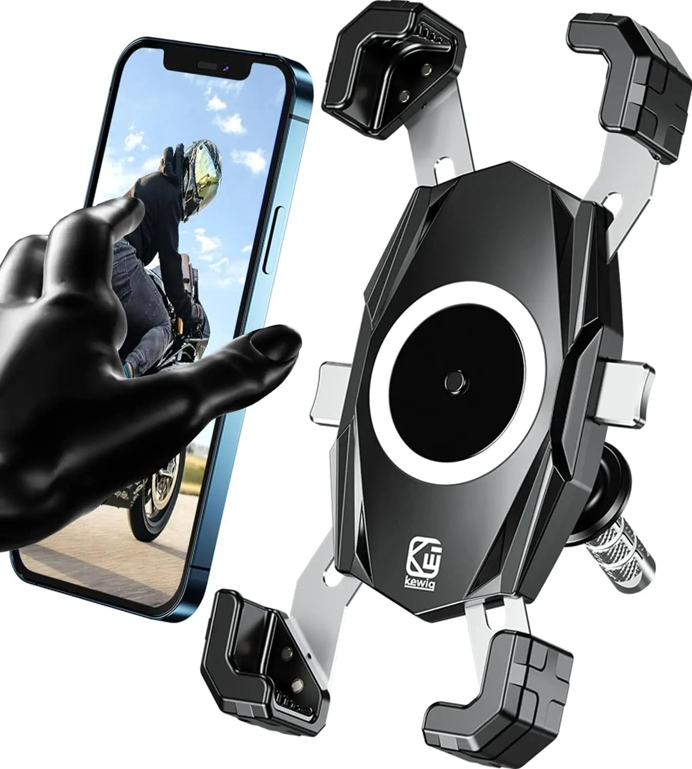 Motorcycle Fork Stem Phone Mount One Push Auto Lock Release