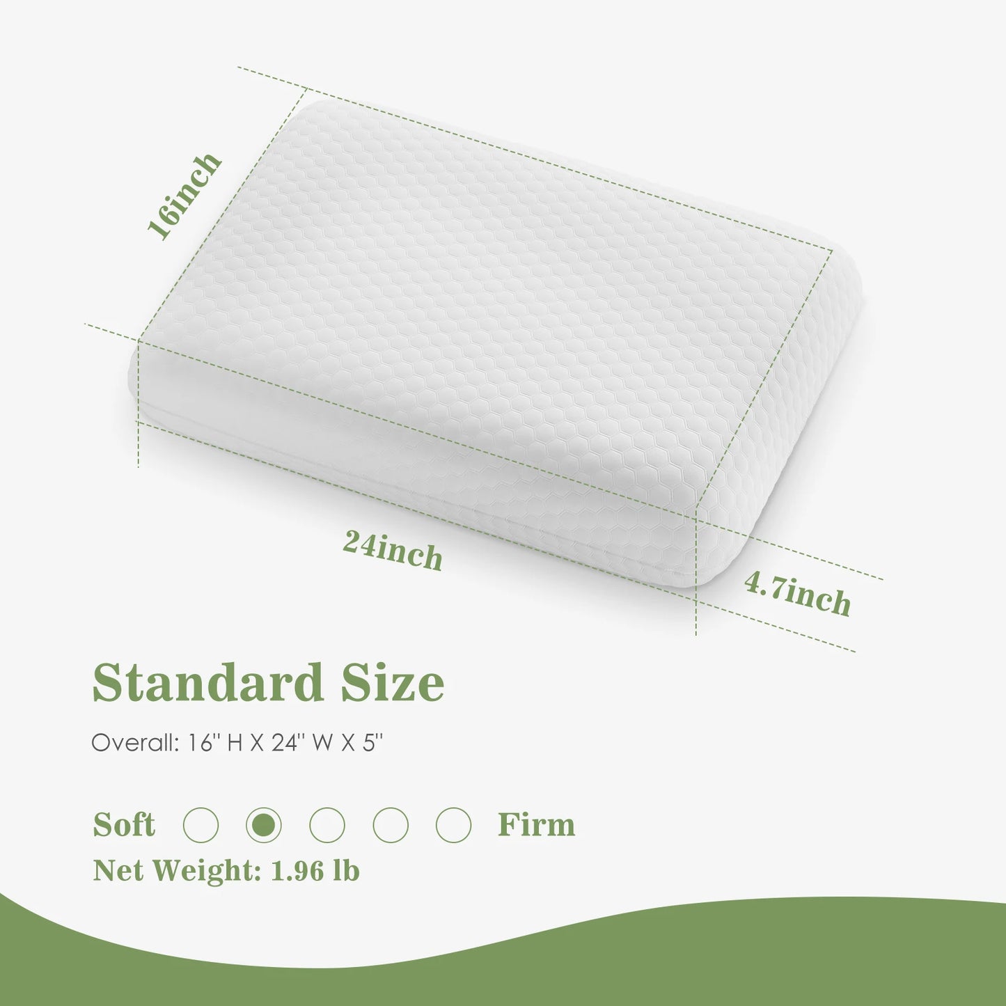 JHK Two-Piece Memory Foam Bed Pillows With Washable Covers