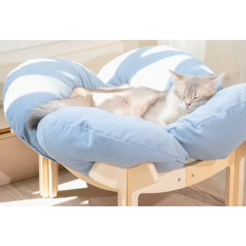 Wooden High Leg Cat Bed With Soft Cushion For Cats