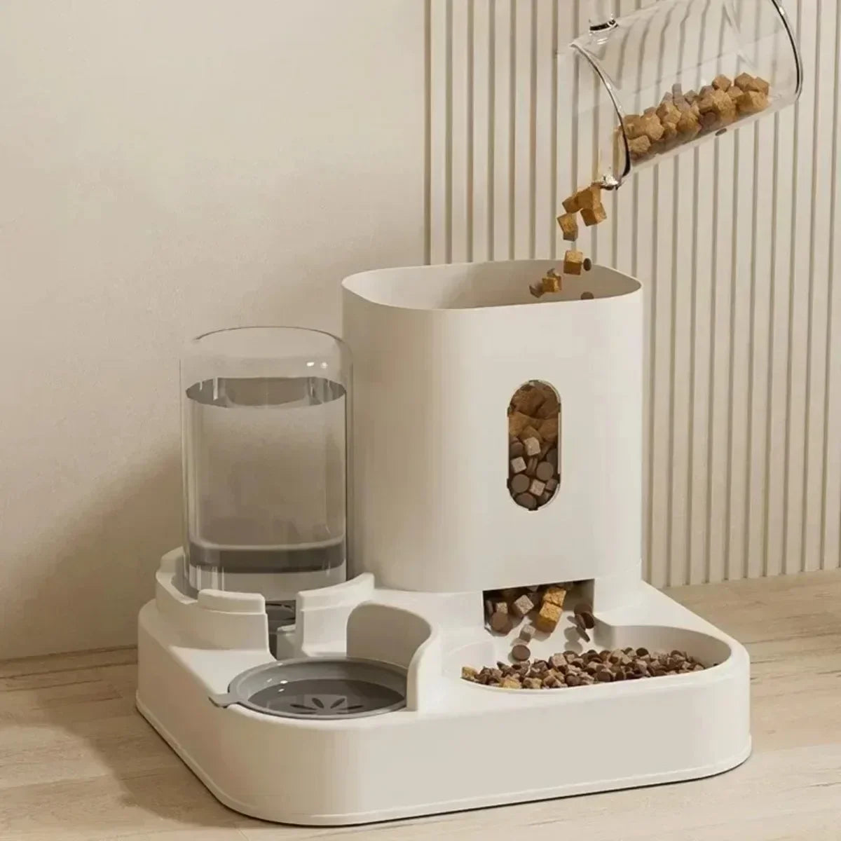 Automatic Pet Feeder With Water Fountain Large Capacity Storage