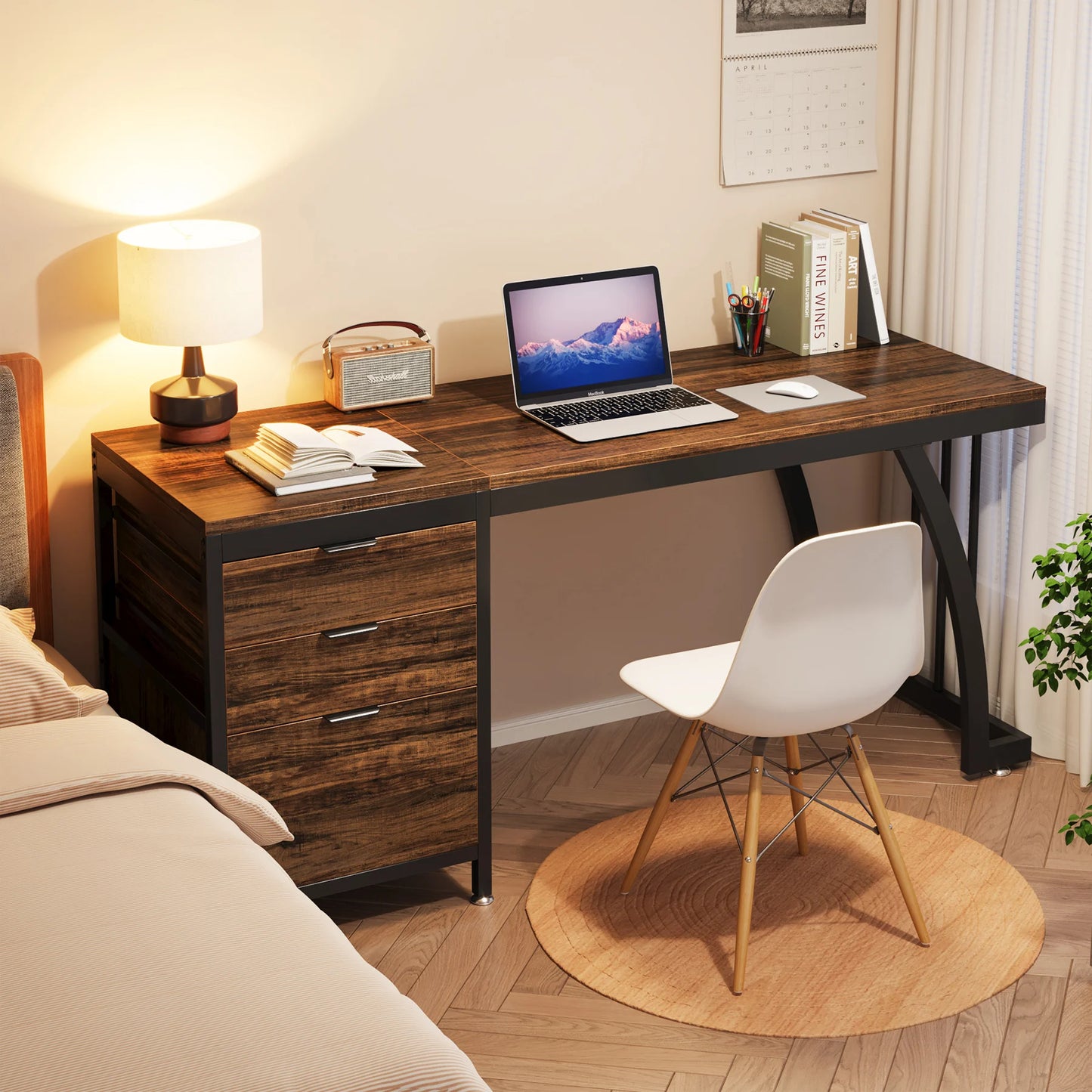 Tribesigns Computer Desk With Three Drawers Industrial Study Table