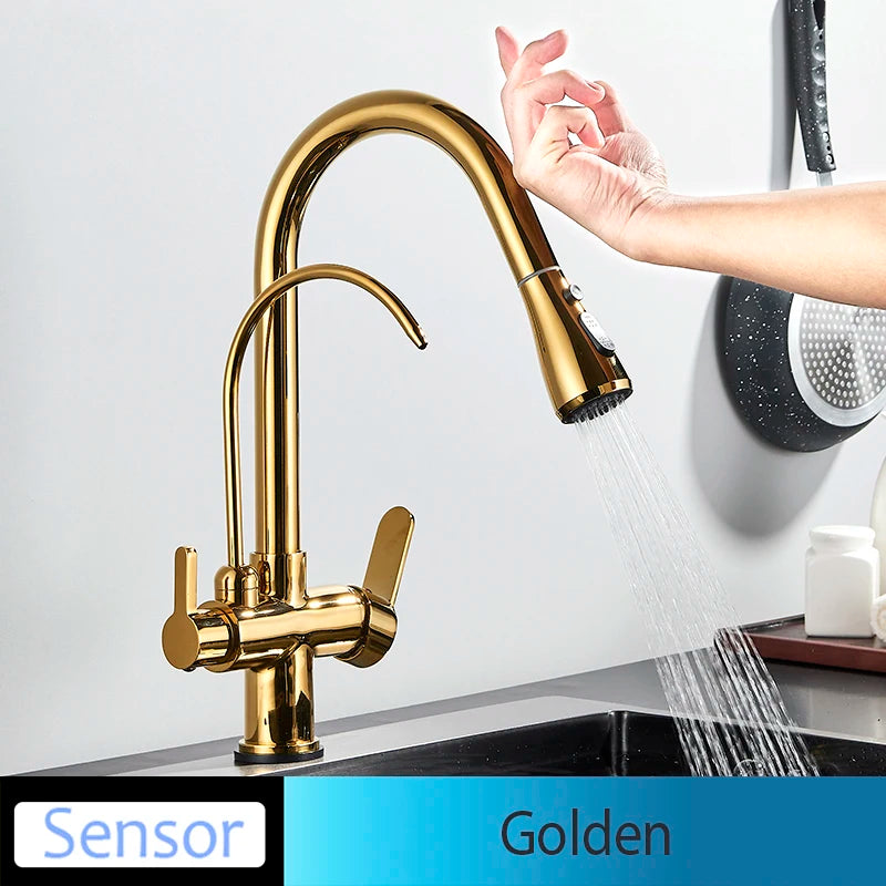 Onyzpily Deck Mounted Brass Dual Handle Kitchen Faucet
